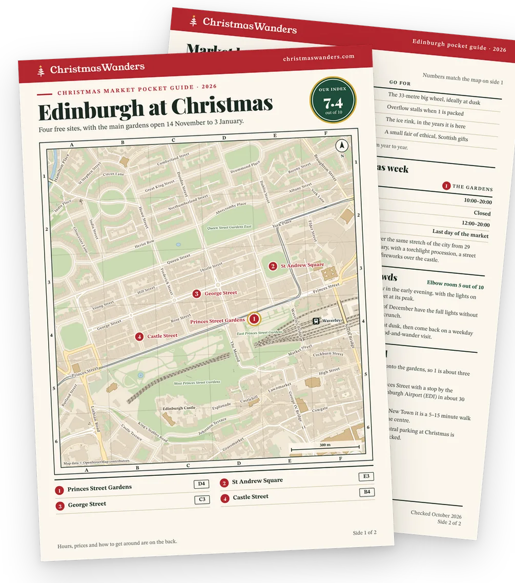 The Edinburgh pocket guide, a street map of every market on one side and hours, prices and transport tips on the other