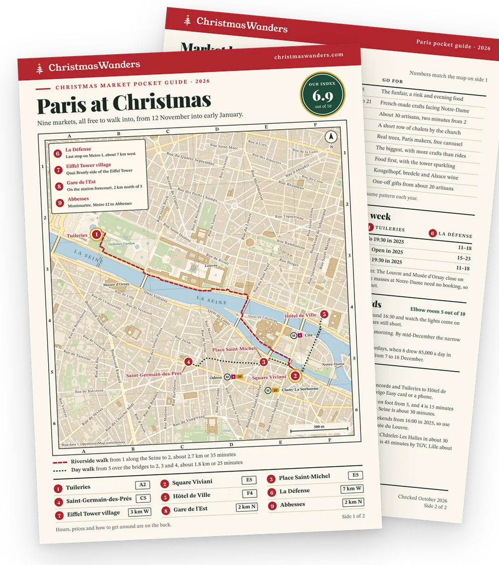 The Paris pocket guide, a street map of every market on one side and hours, prices and transport tips on the other