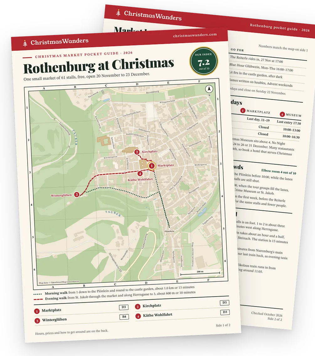 The Rothenburg ob der Tauber pocket guide, a street map of every market on one side and hours, prices and transport tips on the other