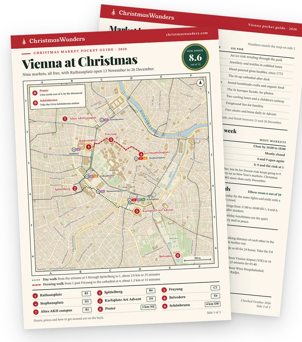 The Vienna pocket guide, a street map of every market on one side and hours, prices and transport tips on the other
